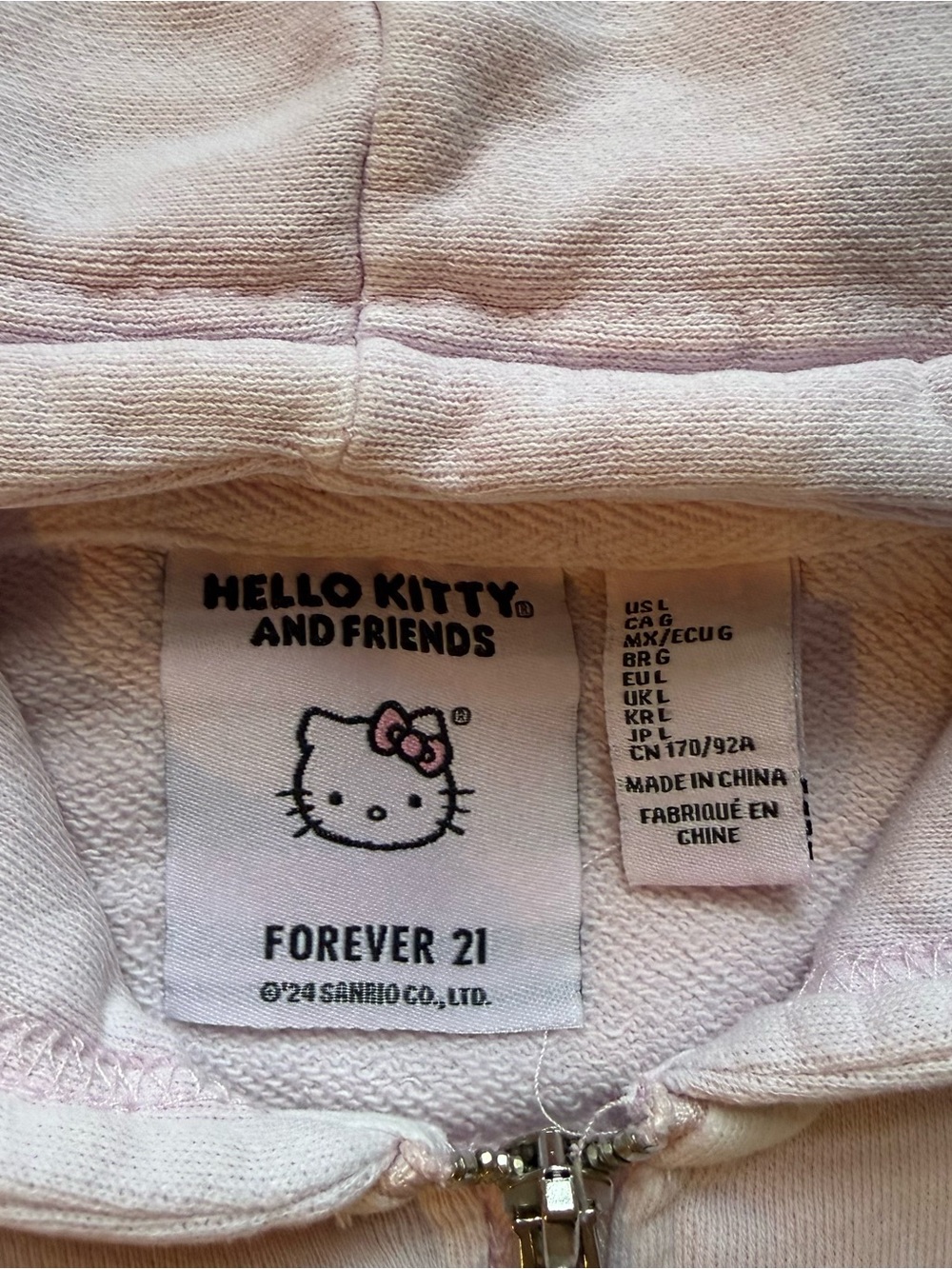 Hello Kitty Pale Pink Zip Hoodie with Embroidered Logo - Picture 5 of 6